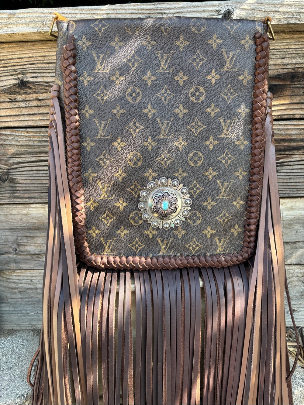 Louis Vuitton Monogram Crossbody with Brown Leather Fringe and Concho